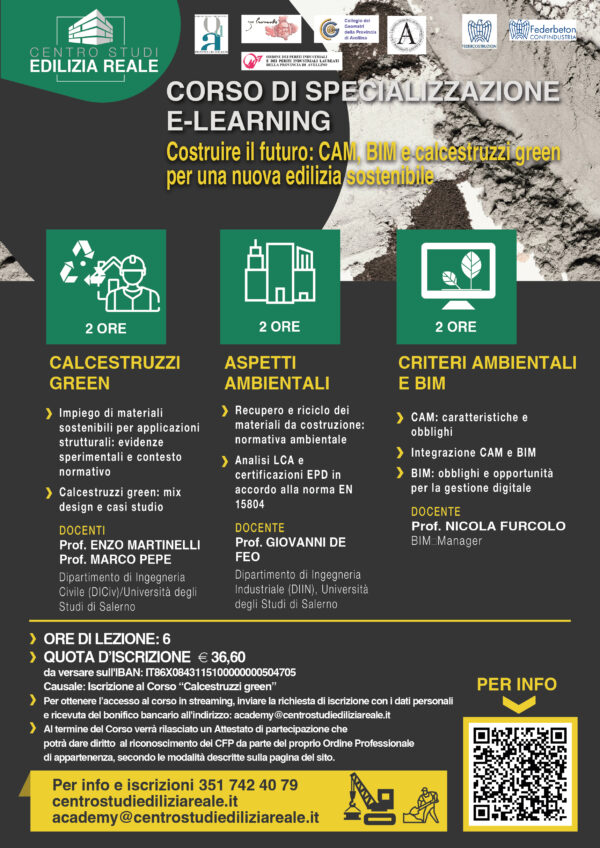 Corso "Costruire il futuro: CAM, BIM e calcestruzzi green per una  nuova edilizia sostenibile"